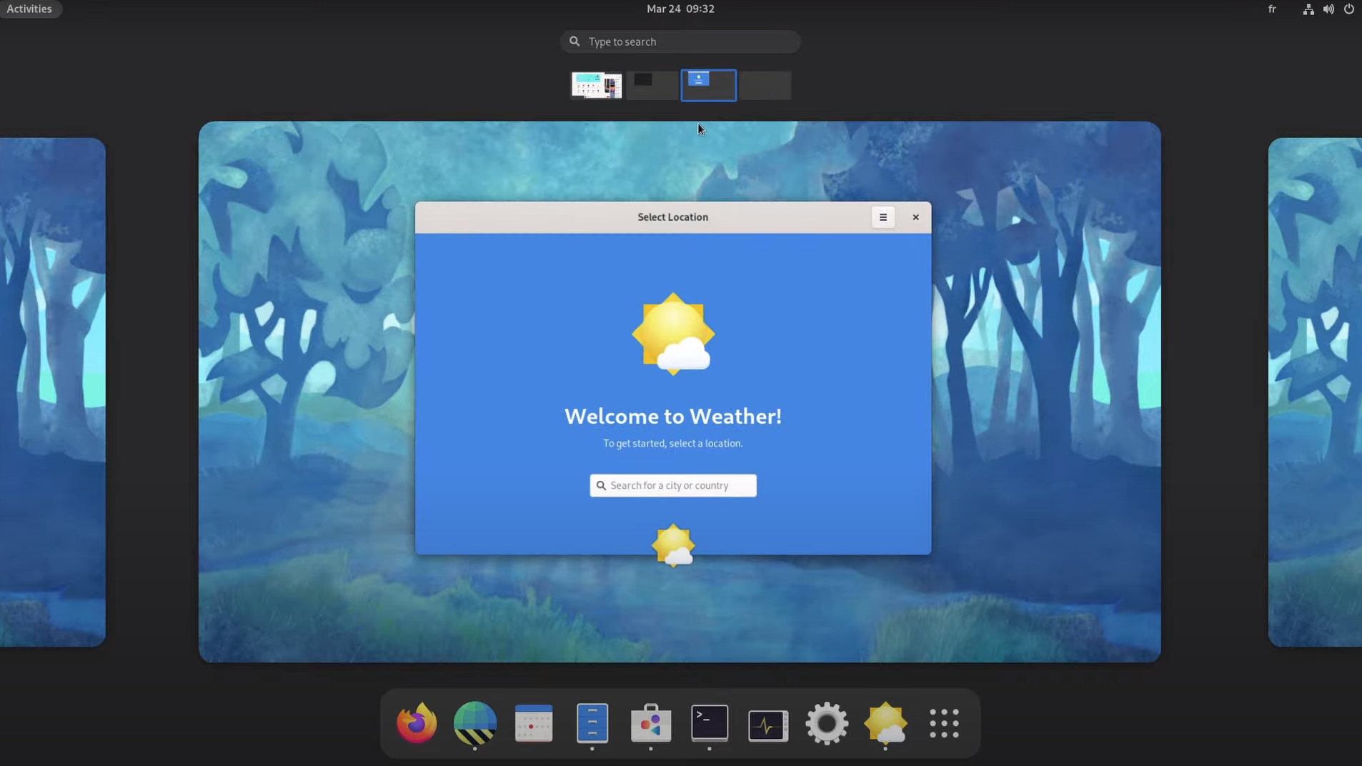 GNOME 40 Activities Overview on login