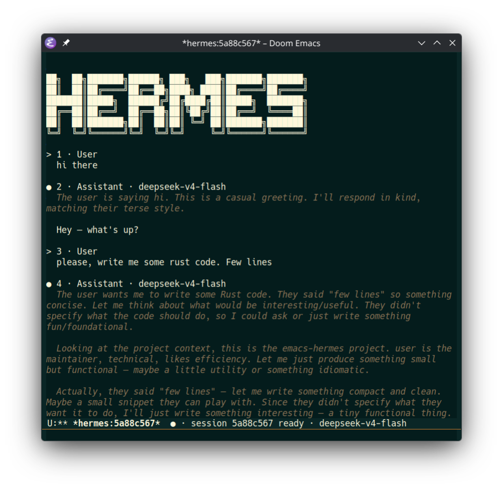 screenshot of hermes.el