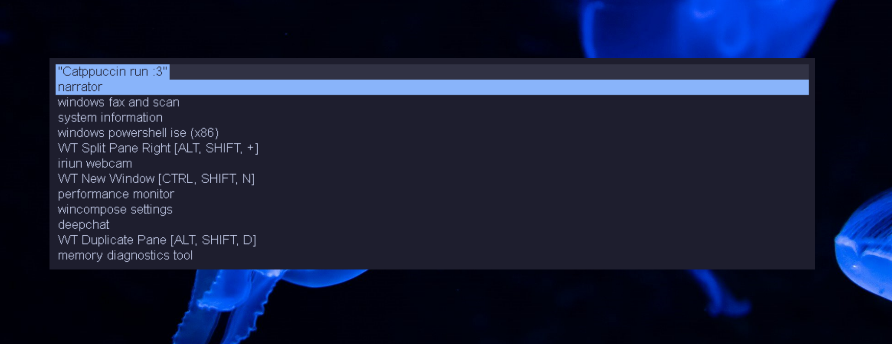 Windmenu using the Catppuccin Mocha theme configured above